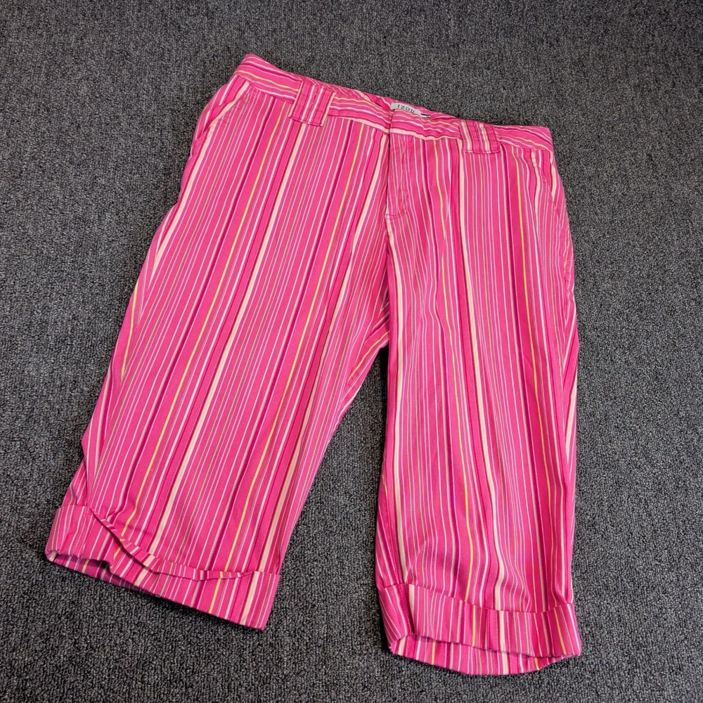 IZOD Womens Capri Pants Size 10 Pink Cotton Stripe Stretch Cropped Cuffed Preppy